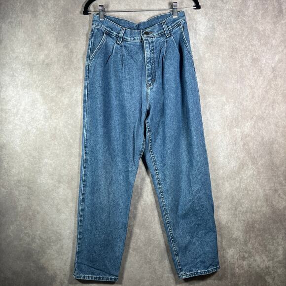 Vintage Lee Jeans Womens 10‎ Petite Denim Medium Wash Straight High Rise Pleated - Picture 1 of 10